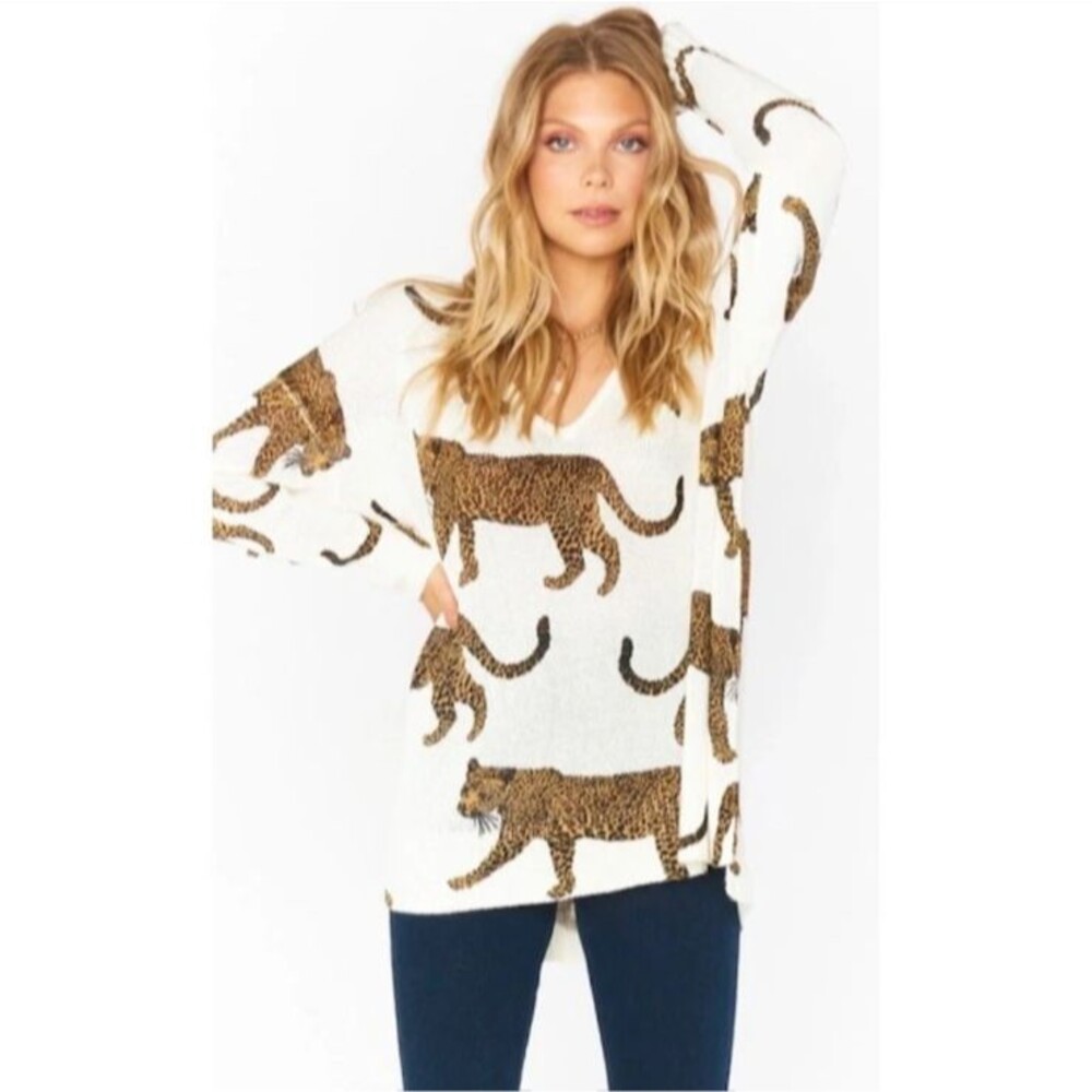 RARE SHOW ME YOUR MUMU Hug Me Sweater Tossed Leopard Knit Size XS